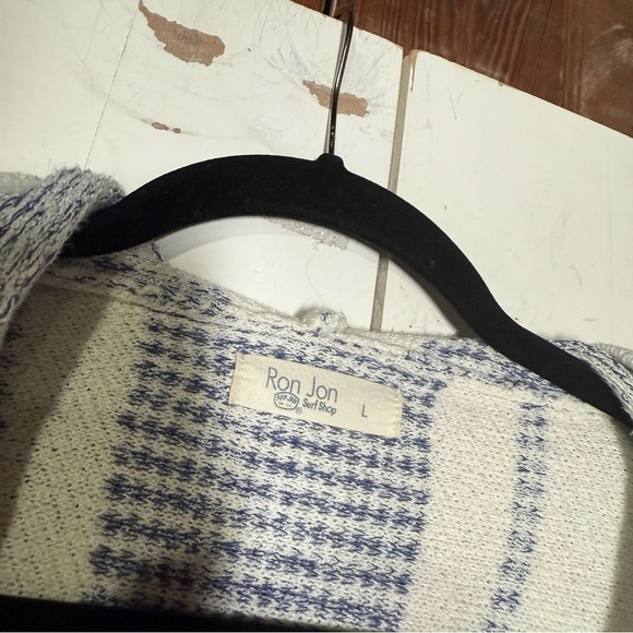 Ron Jon Surf Shop Striped Hoodie Blue and White V-Neck Size Large Summer Resort - Picture 6 of 7